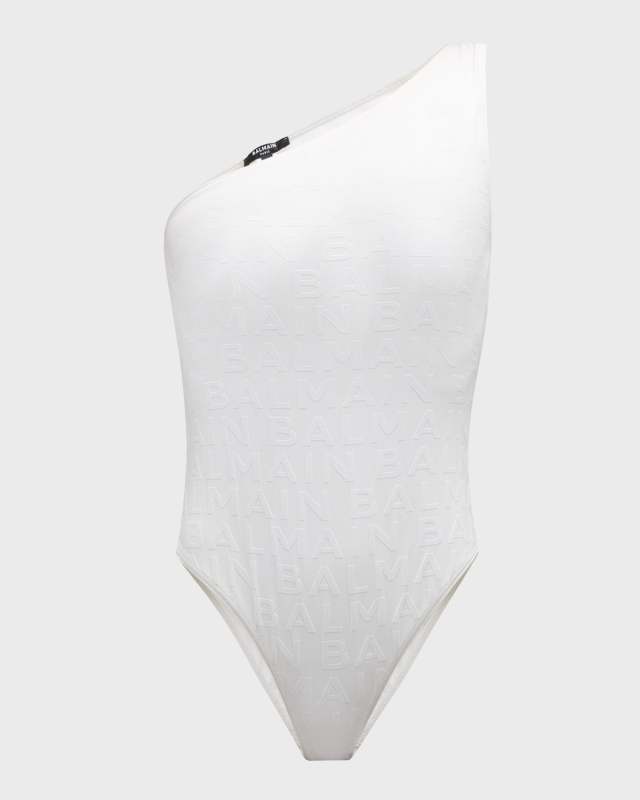 Logo Embossed One-Shoulder One-Piece Swimsuit